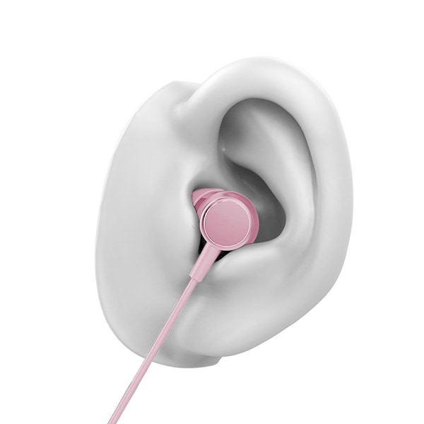 In-ear-hodetelefoner - kablede øretelefoner med mikrofon og bass, rosa