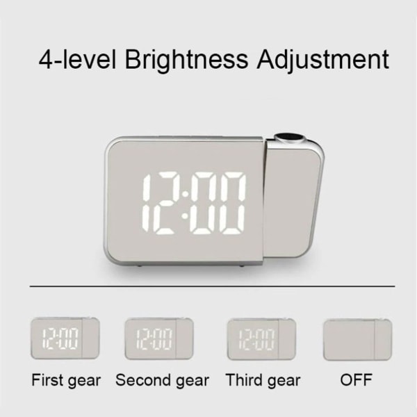 Automatisk semi-lys elektronisk klokke med LED-speilprojeksjon (svart skall +