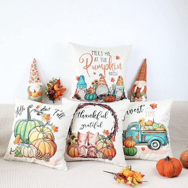 Höstkuddfodral 45x45 Set om 4 Dekorativt kuddfodral med apelsinlöv