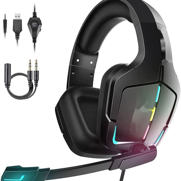 Gaming headset med mikrofon, aftagelig støjreducerende mikrofon, KLB