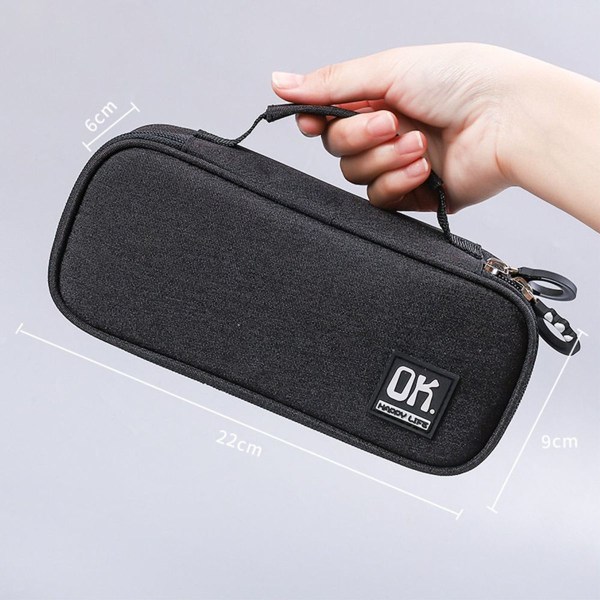 Portable Zipper Pencil Case Compact Stationery Bag Black KLB