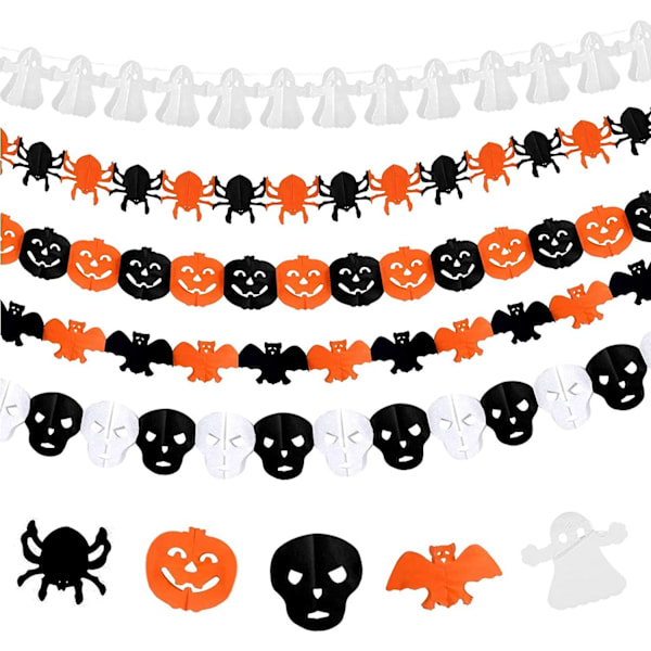 Halloween dekoration, Halloween guirlande banner, græskar guirlander, Halloween dekoration papir guirlande, spøgelse græskar flagermus kranie spøgelse hoved, edderkop