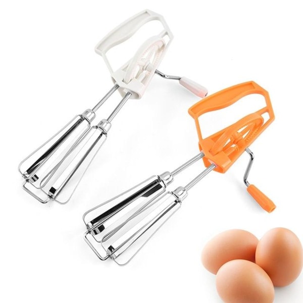 Stainless Steel Double Rotating Manual Whisk Mixer Kitchen Egg Whisk White