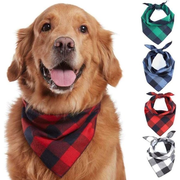 4 stk. Klassisk ternet bomuldsbandana Bandana Hund Kat Trekantet Halstørklæde Kæledyr Pleje Tilbehør