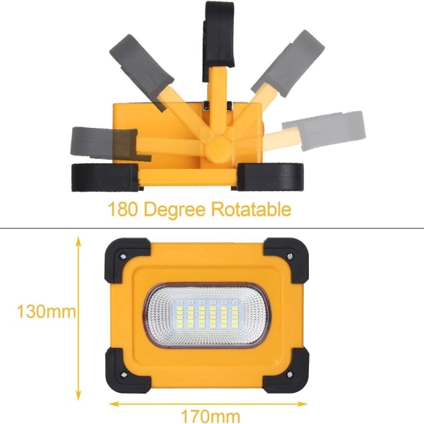 Genopladelig LED projektør, 60W arbejdslys med solpanel, vandtæt KLB