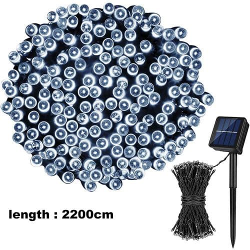 Solcelled lyslenke utendørs, 22M 200 LED, 8 moduser hvit
