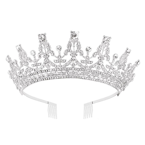 Full Diamond Crown (Sølv), Brudehodeplagg, Bryllupshodebånd Queen Crown Brukt for Brud Bryllup, Bursdagsdans, Jul Halloween Fest, Bursdagsgave