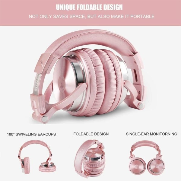 Over-ear hodetelefoner med kabel, 50 mm driver, basslyd, rosa gull