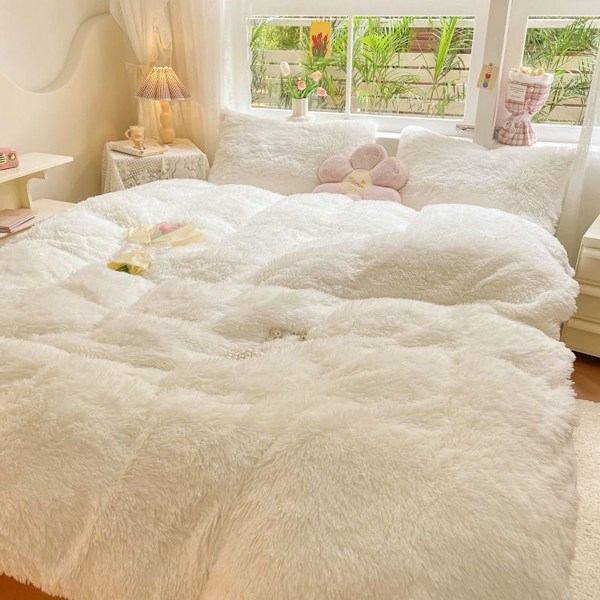 Shaggy Comforter Set Grå King Size Vinter Faux Fur