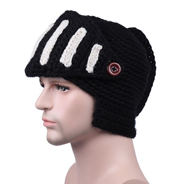 Romersk riddare stickad svart hatt vinter gladiator mask mössa handgjord stickad herrhatt