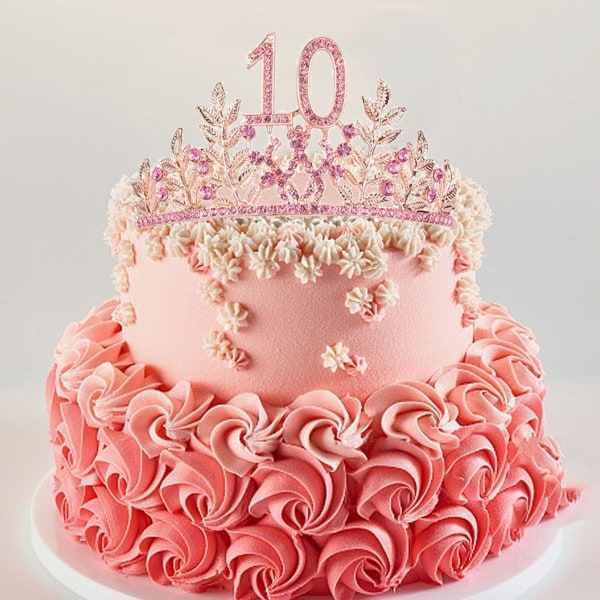 10-års-pannebånd med ramme og krone i rosa, 10-årsgaver KLB