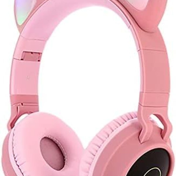 Bluetooth-hodetelefoner Cat Ears LED-lys Trådløs sammenleggbar rosa