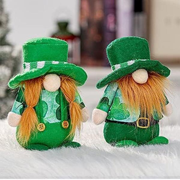 2-delt St. Patrick's Day Gnome Dekoration Håndlavet Grønt Skæg og Fletninger KLB