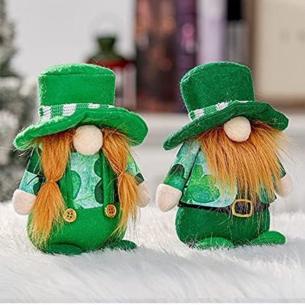 2-stykker St. Patrick's Day Gnome Dekoration Håndlavet grønt skæg og fletninger KLB