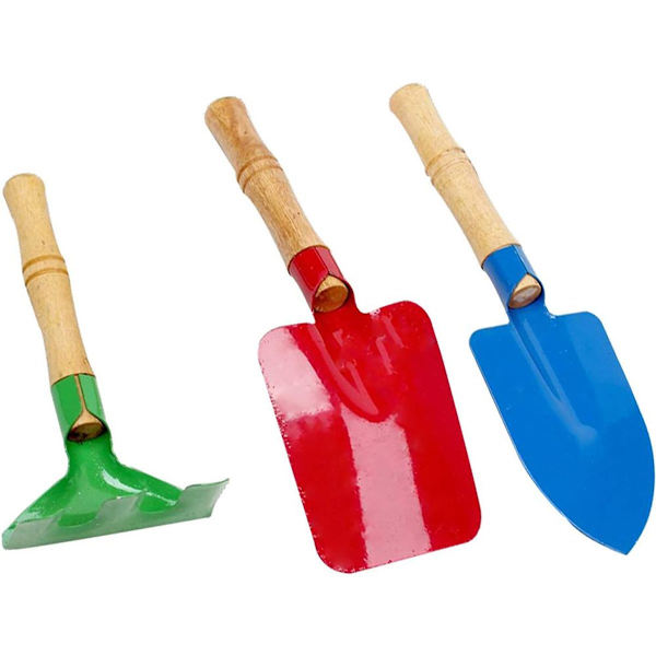 Målad mini metall spade, kratta och dagis utrustning, strandleksaker KLB