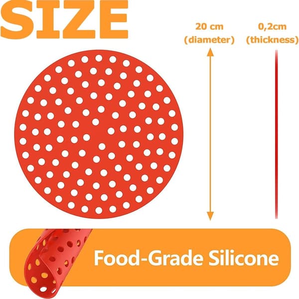 2 kpl pyöreää silikonista ilmafriteerauspannua, 19,6 cm
