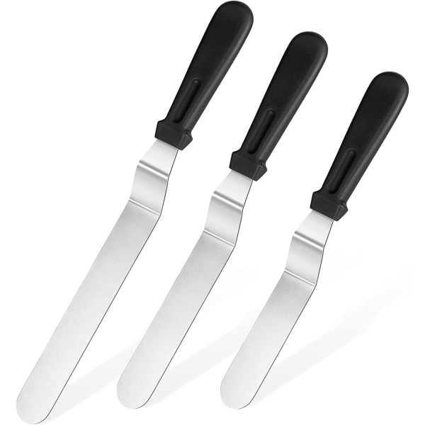 Offset Spatula Set med 3 stk med 6\" 8\" 10\" blad, rustfritt stål kakedekorering glasurspatel, sett med 3 (svart)