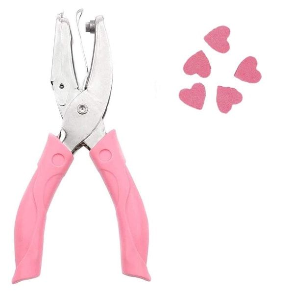 Håndholdt hullmaskin, med rosa håndtak (hjerte), hullmaskin, håndlaget, A4-papir, dokumenter,