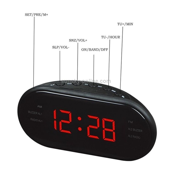 Oval Klockradio LED-klocka (Grön)