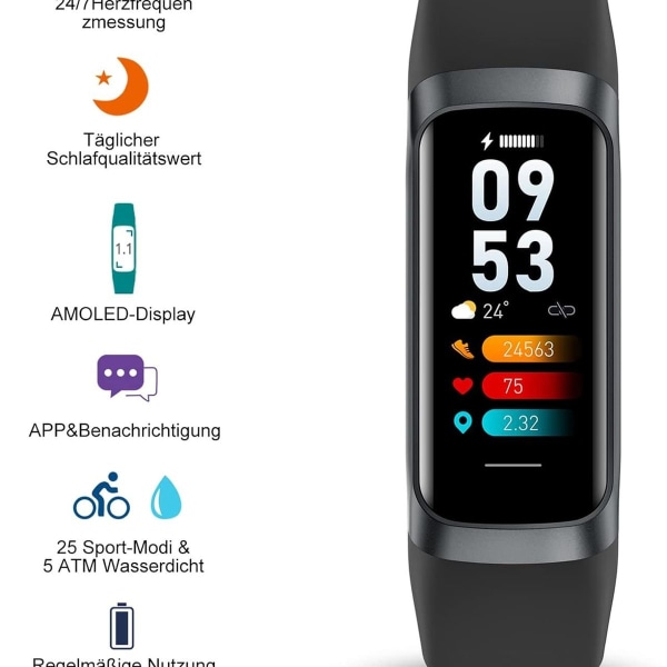 SmartWatch Kvinner Menn Fitness Watch med 1,10 Tommers AMOLED Touch Screen Smart