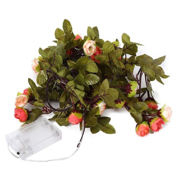 2M 30LED Plast Simulering Rattan Rose Grønne Blade Lyskæde KLB