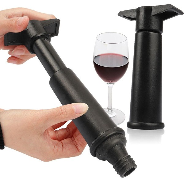 Sort pumpe med vinbeskytterprop til at holde vinen frisk (sort pumpe + 4 KLB