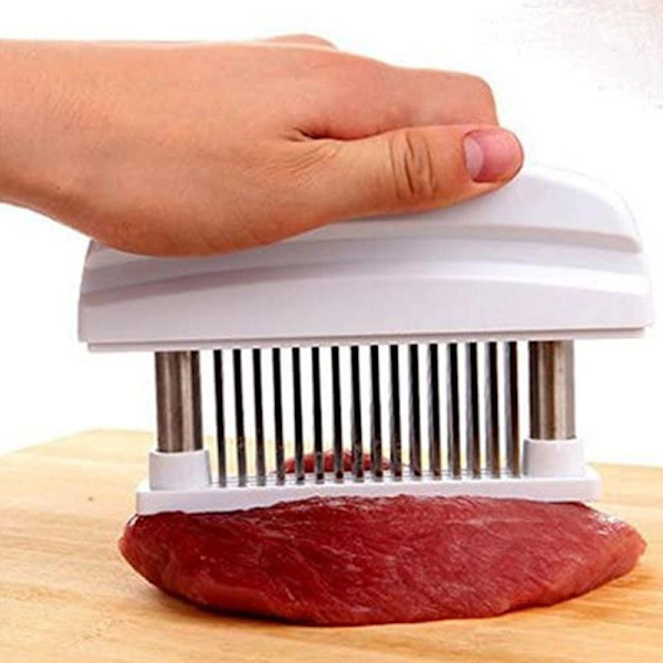 Köttmörare, rostfritt stål, ultraskarpa nålblad, vit