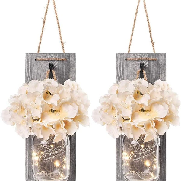 2 Rustikke Mason Jar String Lights, Silke Hortensiaer og LED String Lights KLB