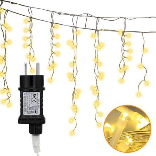 15m LED-räntäsadevalot jouluvalojen verhosarja, lämmin valkoinen