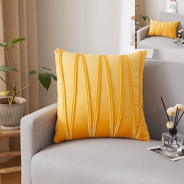 Sett med 2 putetrekk Tredimensjonale geometriske striper Fløyel Dekorativt putetrekk Hjem Stue Sofa Soverom (45x45cm, Gul) KLB