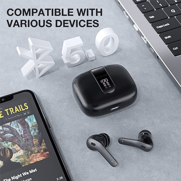 Bluetooth-hörlurar i örat, trådlösa hörlurar med HiFi svart