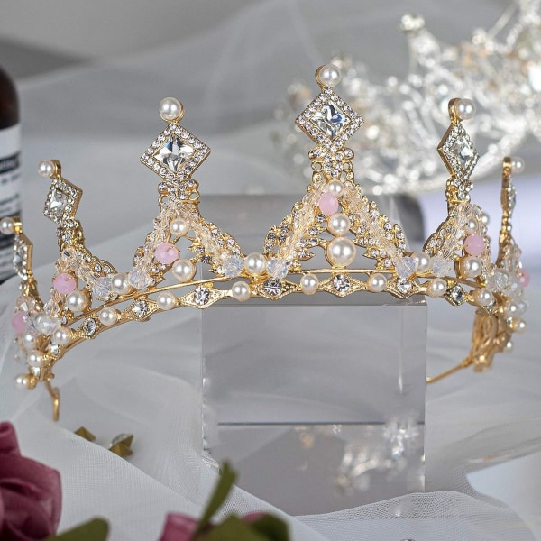 Krystal prinsesse krone til piger, guld diadem til børns fødselsdag med rhinestones KLB