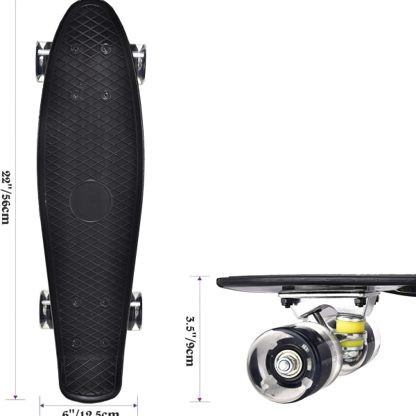 Mini Cruiser Skateboard Retro komplett brett, 56cm Vintage Black KLB