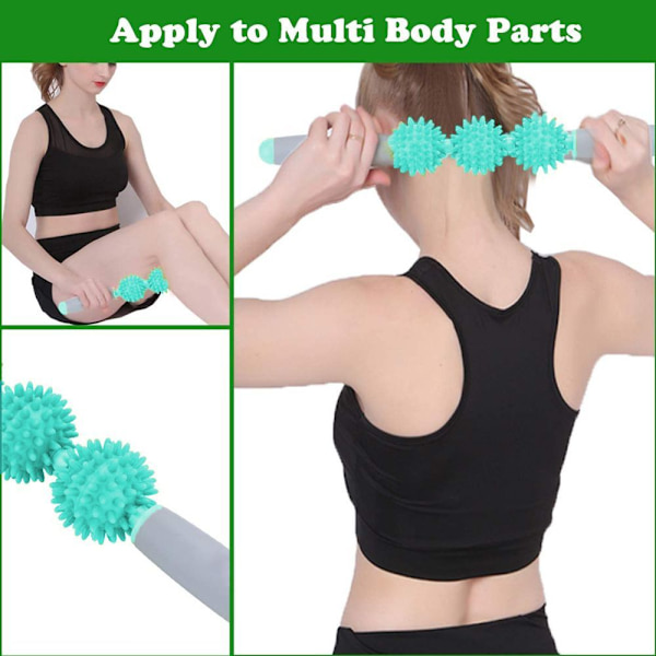 Fasciemassasjevals for cellulitter, muskelvalsestang, fettfrigivelse, grønn, tre kuler