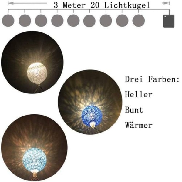 Bomullsboll-Ljusslingor - 3m 20 LED Boll-Ljusslingor för Inomhusnattlampa