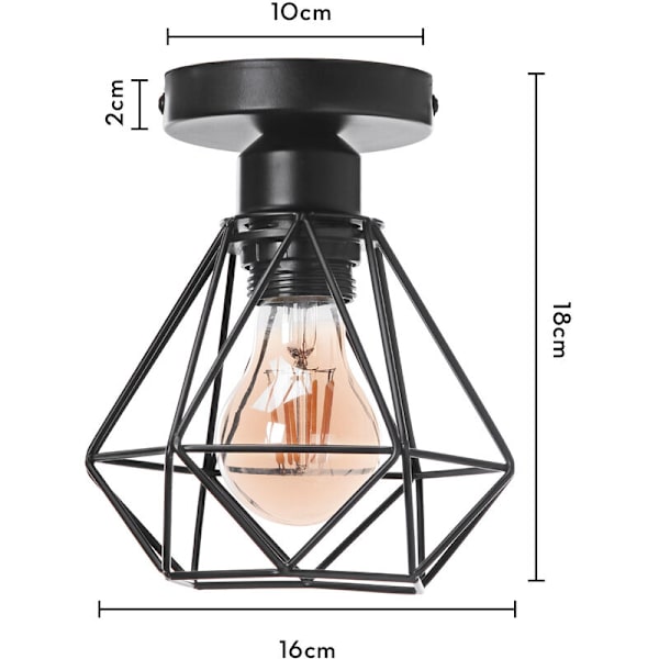 LED-loftslampe, IP54 vandtæt 12w udendørs loftslampe, sort lys, uden pære, pakke med 1 KLB