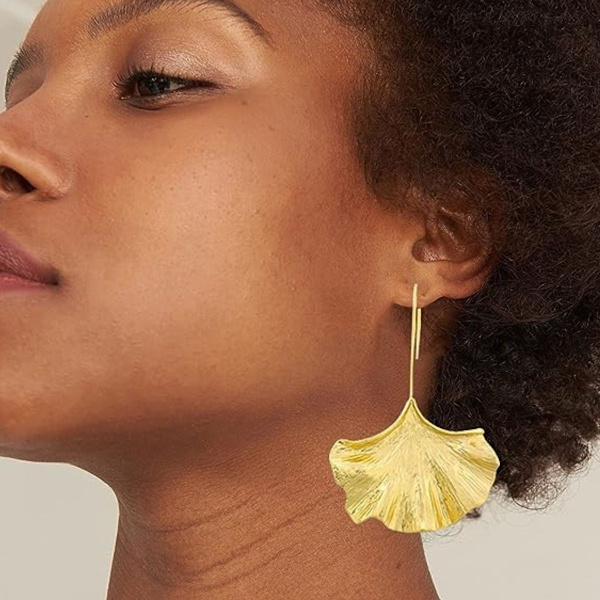 Guld eleganta blomma mode örhängen, söta metallblad örhängen KLB