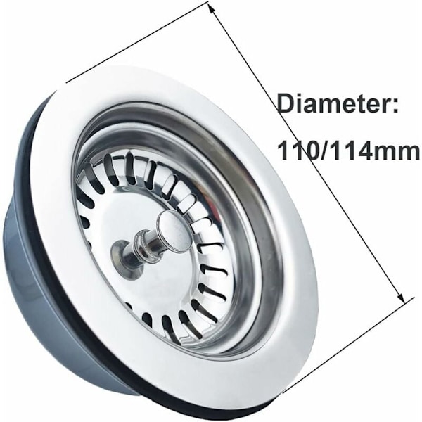 Diskhoavlopp utan överfyllning rostfritt stål korg ø 114 mm 1½\", Rostfritt stål + ABS, Avlopp + Korg KLB