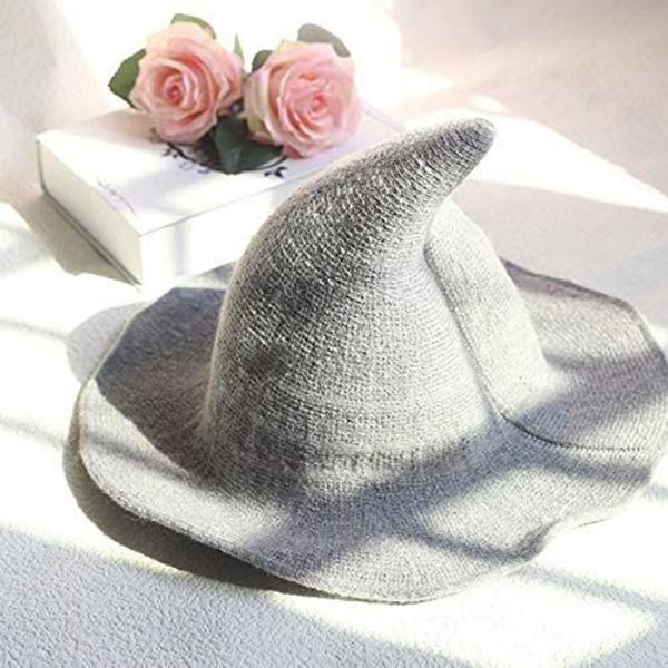 Häxhatt trollkarl för kvinnor (grå 56-58 cm), ullhatt vuxenkläder festrekvisita Halloween kamouflage rollspel hatt