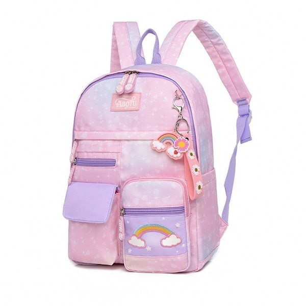 Skoletaske til elever i grundskolen, Pigeskoletaske, Sød Stor Kapacitet Rygsæk Størrelse 1 - Pink Lilla Gradient - Stor
