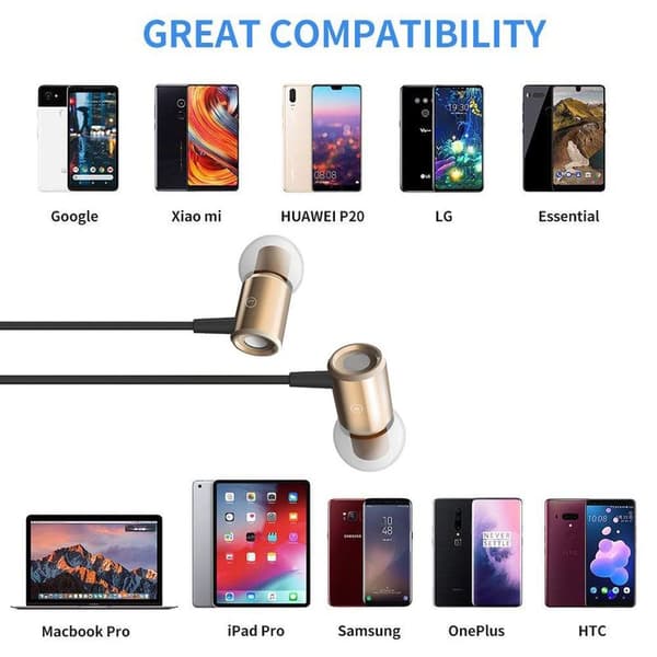 In-ear-hodetelefoner, støyisolerende øretelefoner hodetelefoner gull