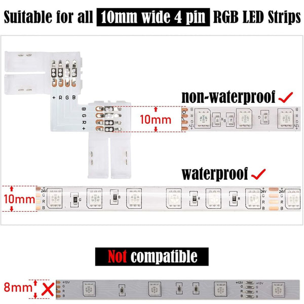 L-formad snabbkontakt [12 stycken] för LED-ljusremsans kontakter,