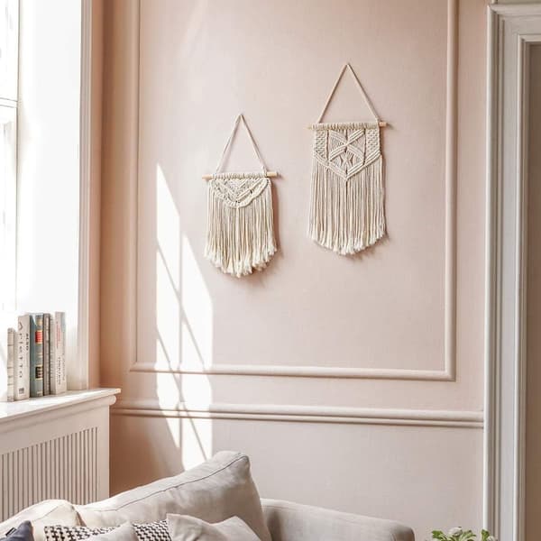 Mkouo Set med 2 Macrame Väggkonst Vävd Väggdekoration KLB