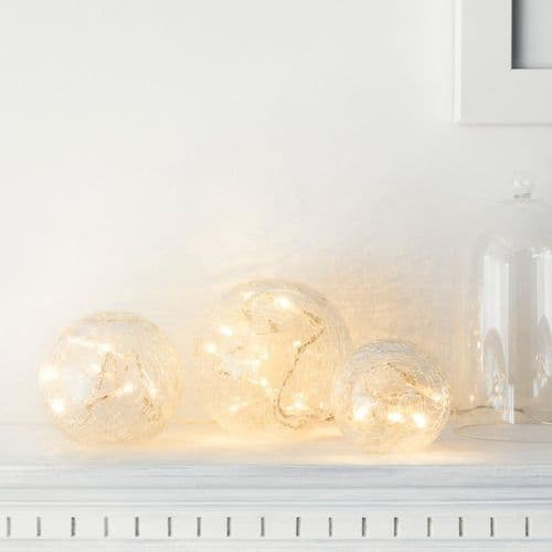 Lights4fun Sæt med 3 LED-glas kugler batteridrevet