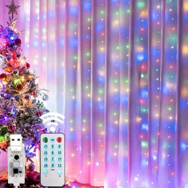 3x3M 300 LED lysgardin 8 lysmoduser musikk USB fe lys innendørs utendørs KLB