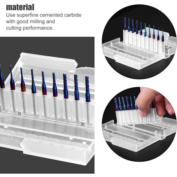 Nano Blue Coat CNC-fræser med 1/8 tommer skaft 0,8-3,75 mm 10-pak til kulfiber hårdttræ PCB SMT KLB