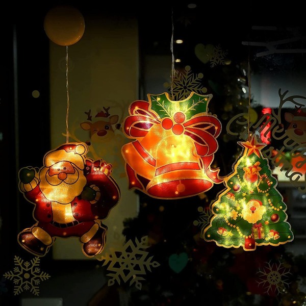Julepyntlys, 3 stk LED hengende vinduslys med KLB