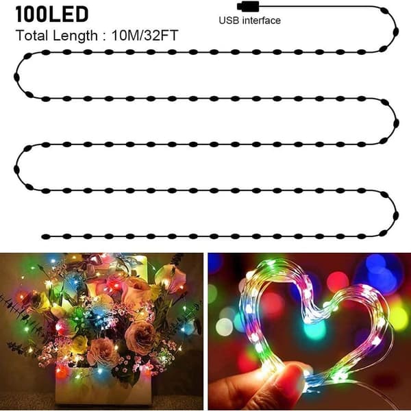 Färgglada LED-slingor för inomhusbruk 16 färger 10m 100 LED-slingor