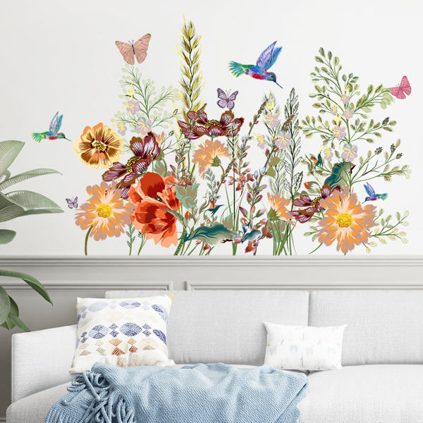 Grønt gress blomst sommerfugl hjørne klistremerke baseboard listverk linje vegg klistremerke KLB