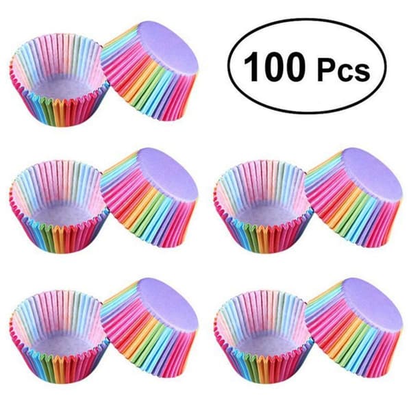 Cupcake-innpakningspapir, 100 stk regnbue lyse standard bakekopp cupcake